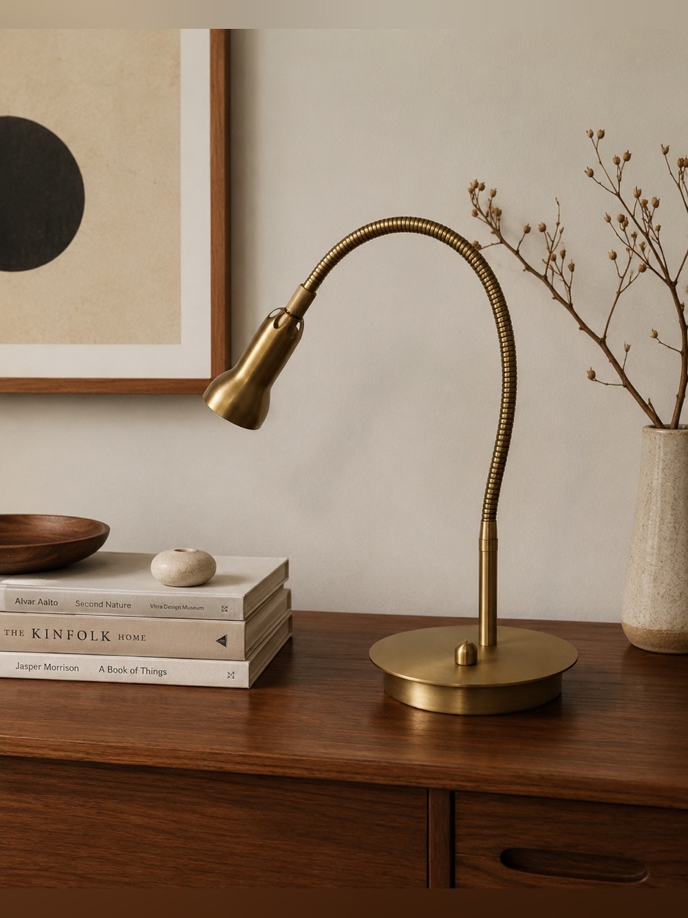 Holtkötter Leuchten Midnight Reader Gooseneck Table Lamp Satin Gold Model 6260/1
